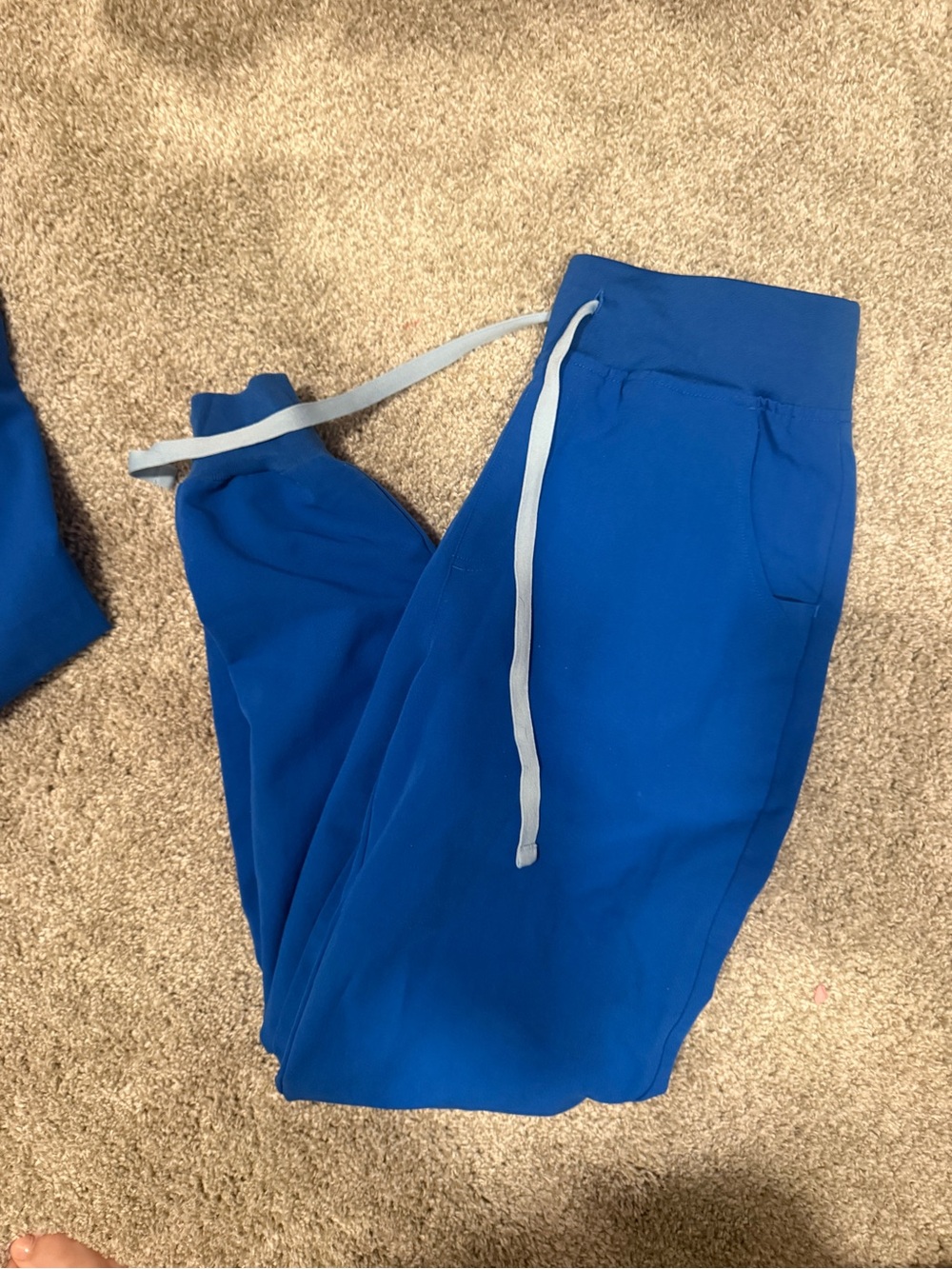 Figs Royal Blue Track Joggers with Light Gray Drawstring